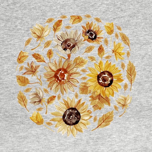 Watercolour Monochrome Sunflowers by tangerinetane